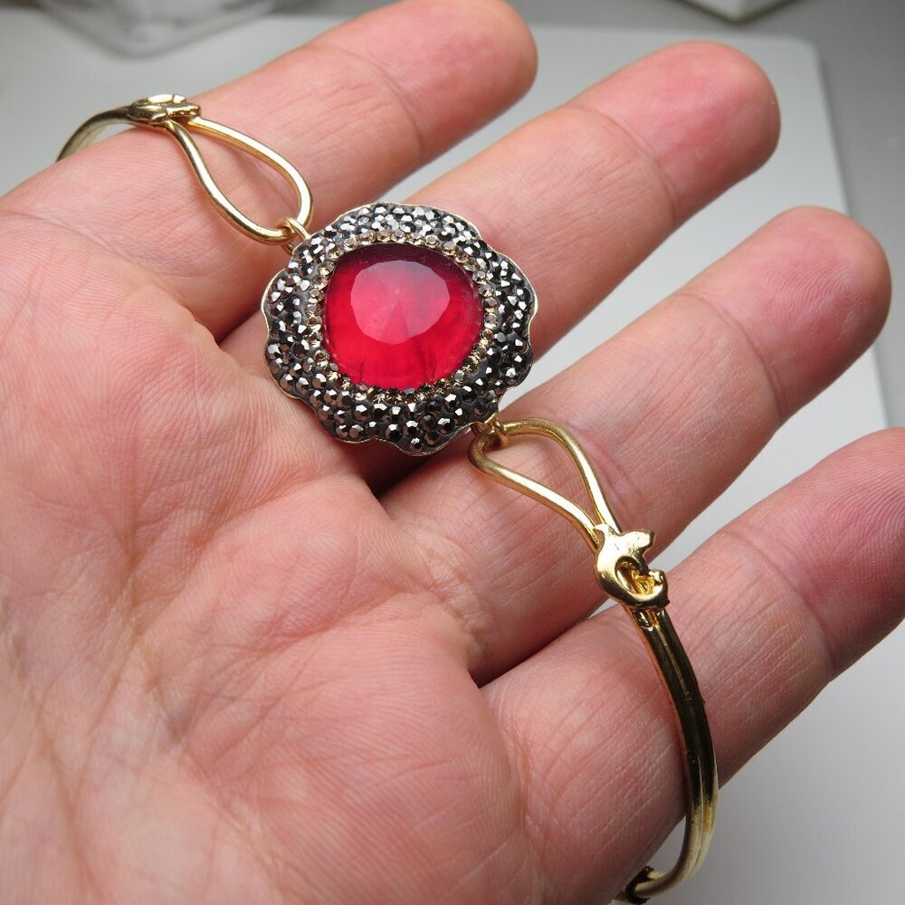 18k Ruby & Hematite Bangle Bracelet